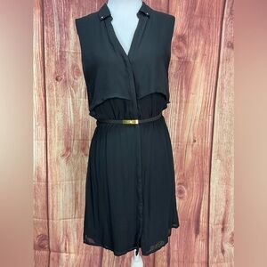 H&M black layered chiffon belted sleeveless elastic waist mini dress women’s 6